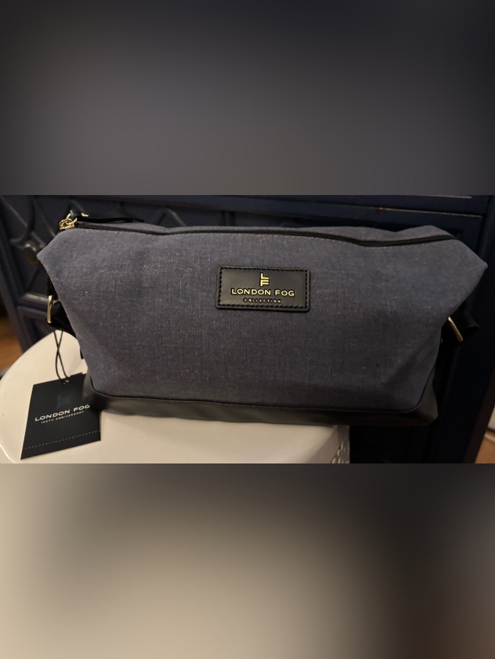 London Fog LF Collection canvas cosmetic/toiletry case in grey denim